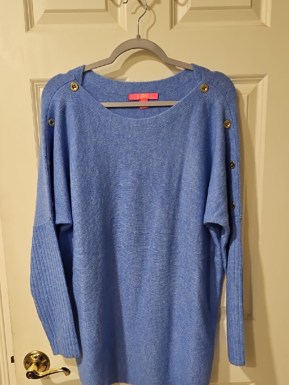 Lilly Pulitzer Light Blue Crew Neck Button-Shoulder Sweater
